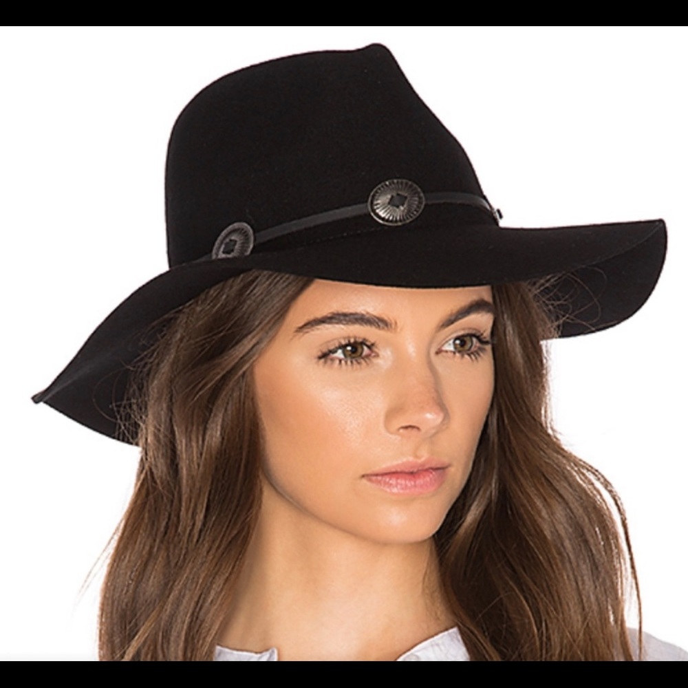 EUC Brixton "Cedar" Western Inspired Black Felt/Wool Fedora Concho Hat